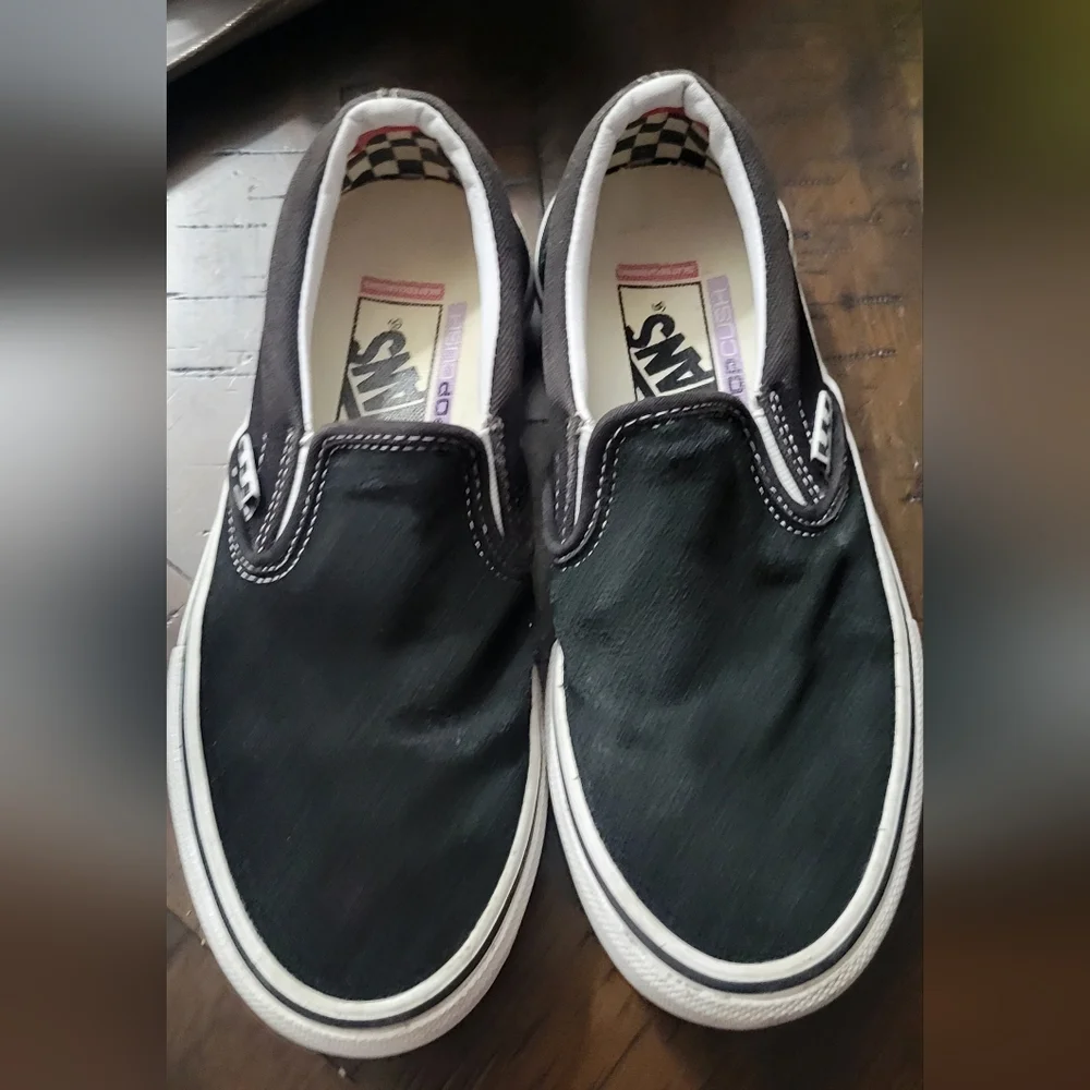 Vans Skate Slip-On Shoes Black/White PopCush Suede/Canvas 5.5 EUC - Picture 10 of 10